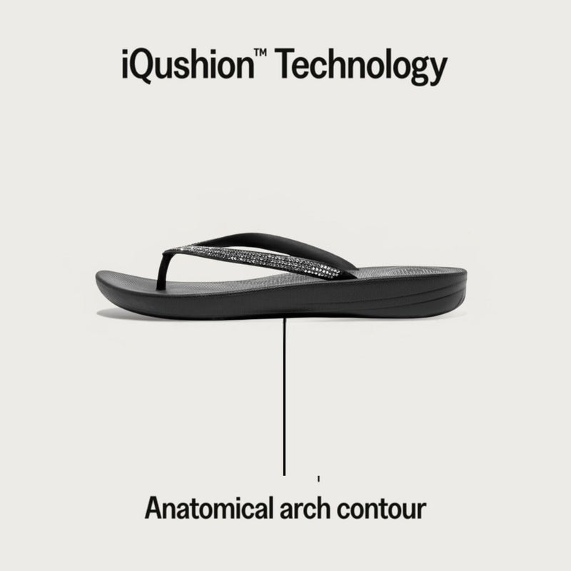 FitFlop صنادل فيت فلوب النسائية iQushion المتلألئة المريحة للمشي، خفيفة الوزن ومقاومة للماء، صنادل ثونغ مبطنة للنساء مع قاعدة غير قابلة للانزلاق ودعم للقوس، صنادل شاطئية مطاطية، سوداء، 7 أمريكي - Image 5